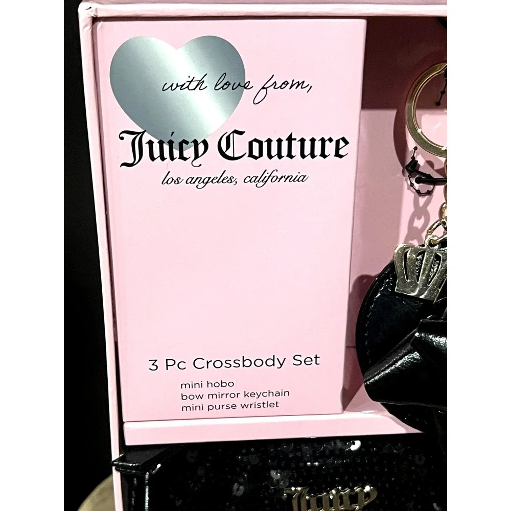 Juicy Couture Boho Handbag Gift Set - Hobo, Wristlet, Mirror Key Chain Y2K NEW